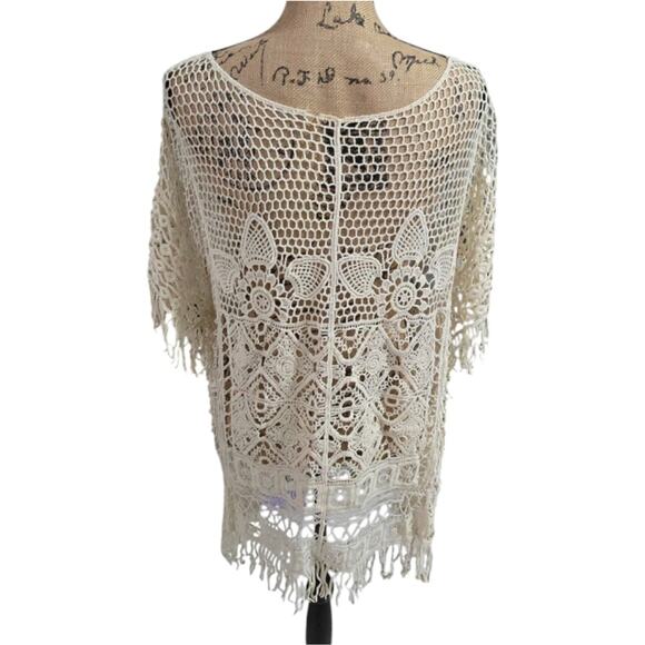 Cream Crochet‎ Poncho COVERUP Top Size XL - Picture 2 of 6